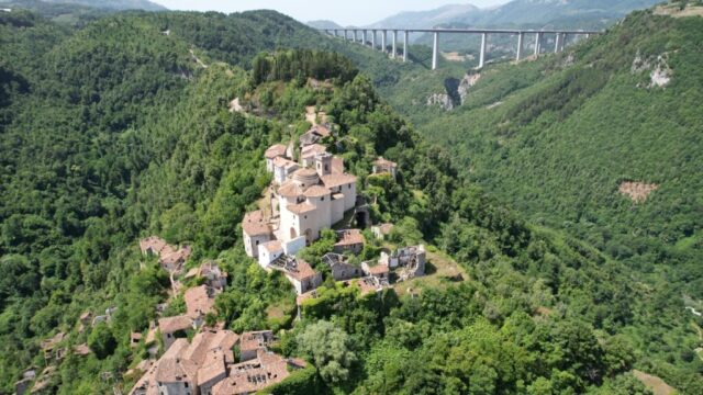 Laino Castello and the Italia viaduct in the background